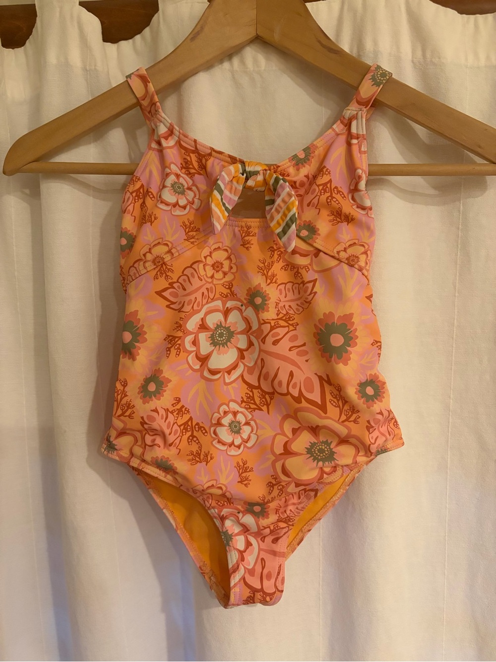 Roxy Girls Floral One-Piece Swimsuit in Orange and Pink